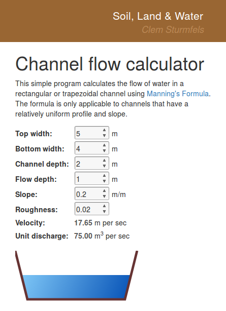 Screenshot of channel flow calculator