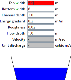 Screenshot of
channel flow calculator