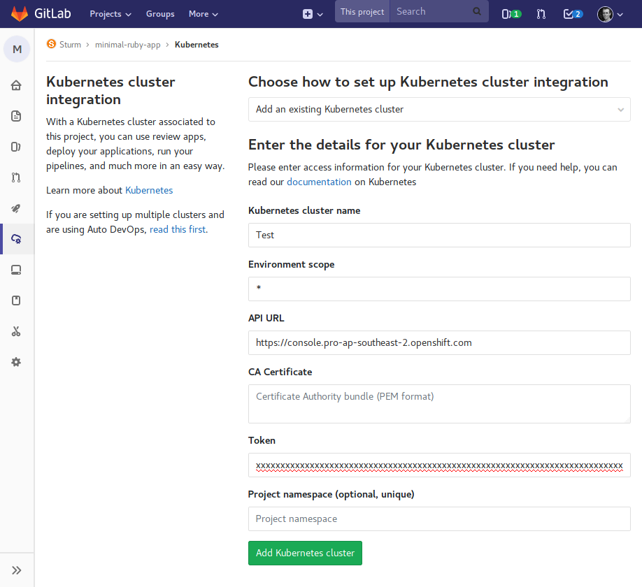 GitLab Kubernetes setup